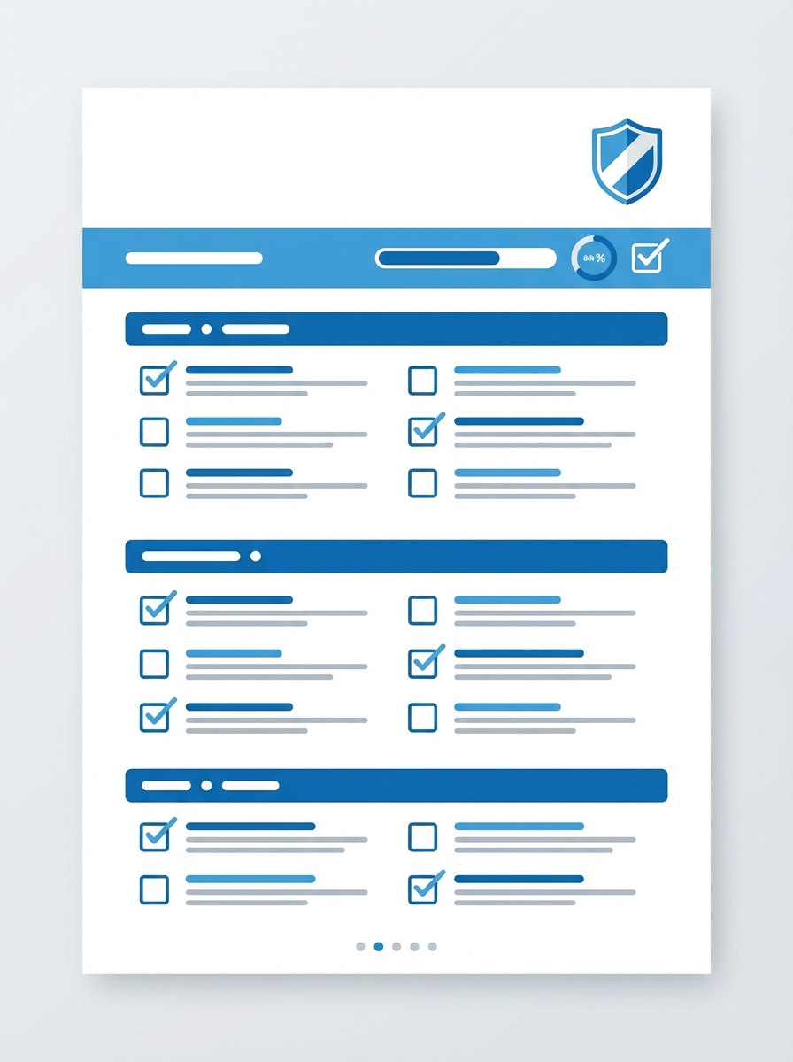 Compliance checklist preview — sections with checkboxes